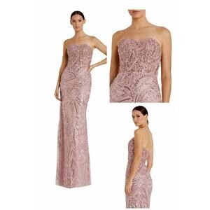 Mac Duggal 20544 Pink Beaded Sequin Strapless Trumpet Gown Size 6 $698